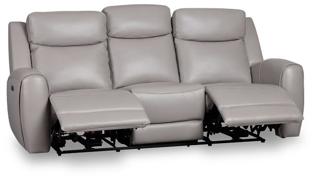 Walker Light Gray Lthr/vinyl Power Reclining Sofa W/ Power Headrest