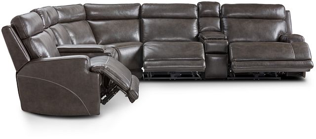 Valor Dark Gray Leather Large Triple, Large Leather Sectional Couch With Recliners