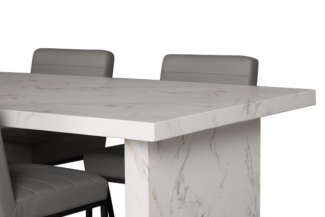 Viscaya White Table & 4 Gray Upholstered Chairs