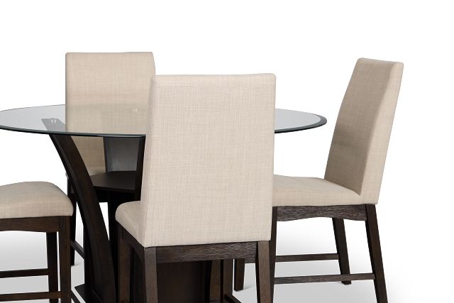 Roswell Glass Round Table & 4 Upholstered Chairs