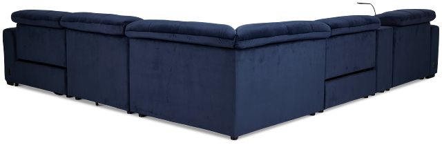 Gemma Navy Velvet Medium Triple Power Left Chaise Sectional