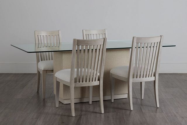 Marseilles Glass Rect Table & 4 Slat Chairs