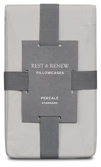 Rest & Renew Percale Cotton Gray 200 Thread Set Of 2 Pillowcases