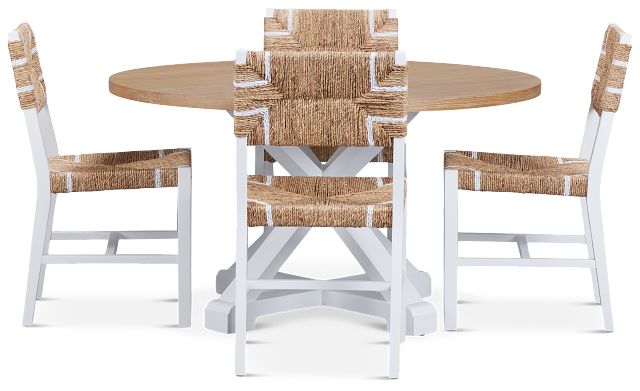 Nantucket Two-tone Light Tone Round Table & 4 Woven Chairs
