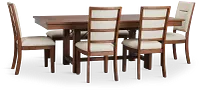 Park City Dark Tone Rect Table With 4 Upholstered Side Chairs & Bench