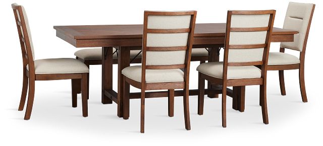 Park City Dark Tone Rect Table With 4 Upholstered Side Chairs & Bench