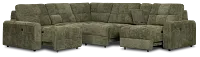 Hendrix Green Fabric Medium Tri Power 2 Arm Extension Chaise Sectional