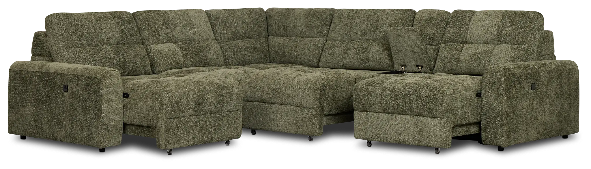 Hendrix Green Fabric Medium Tri Power 2 Arm Extension Chaise Sectional Hendrix Green Fabric Medium Tri Power 2 Arm Extension Chaise Sectional