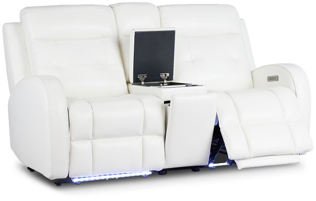 Omega White Micro Power Reclining Console Loveseat