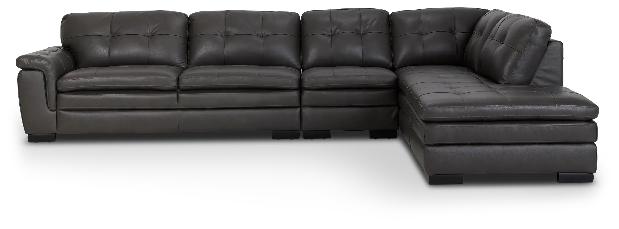 Braden Dark Gray Leather Medium Right Bumper Sectional