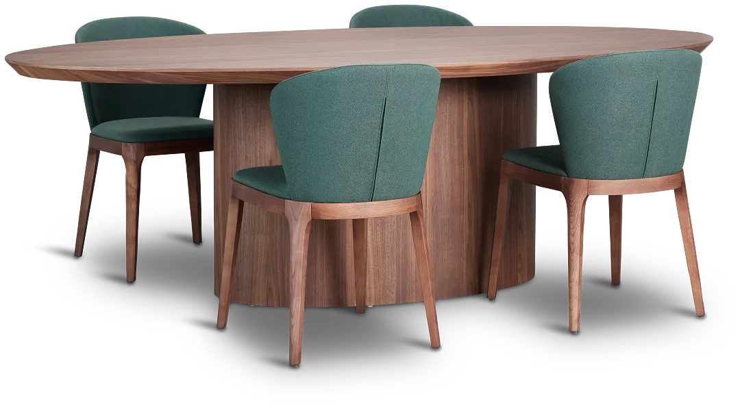 Nomad Mid Tone 94" Oval Table & 4 Dark Green Chairs W/ Mid-tone Legs