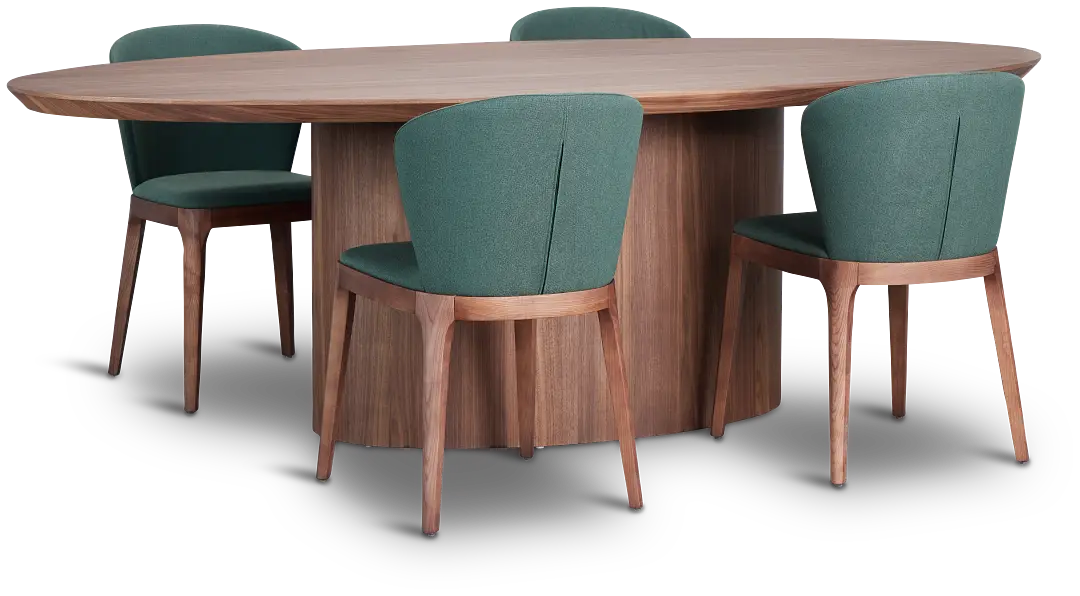 Nomad Mid Tone 94" Oval Table & 4 Dark Green Chairs W/ Mid-tone Legs Nomad Mid Tone 94" Oval Table & 4 Dark Green Chairs W/ Mid-tone Legs