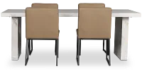 Viscaya White Table & 4 Light Taupe Upholstered Chairs
