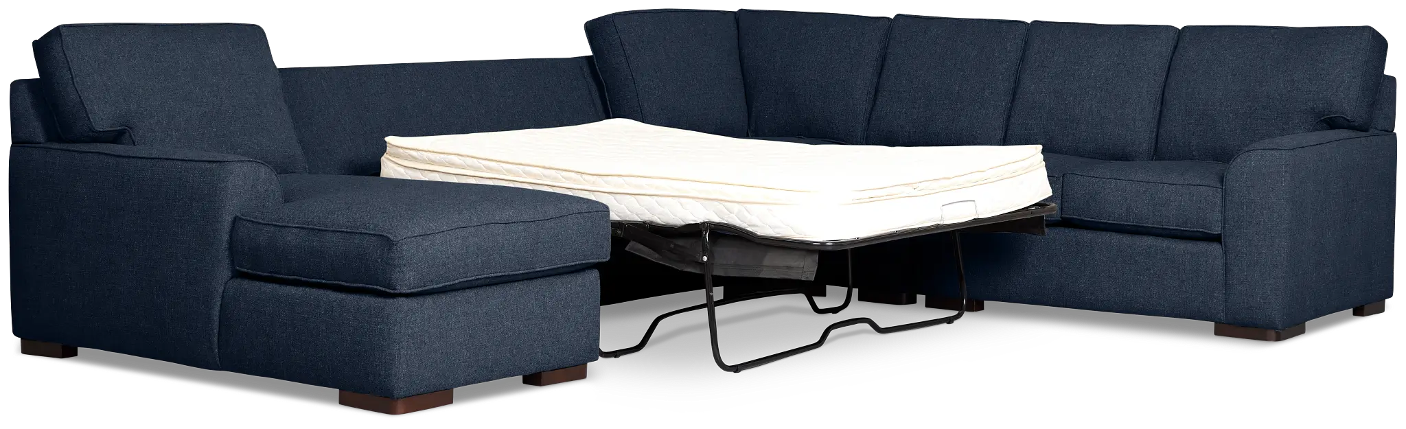 Sinclair Dark Blue Fabric Left Chaise Innerspring Sleeper Sectional Sinclair Dark Blue Fabric Left Chaise Innerspring Sleeper Sectional