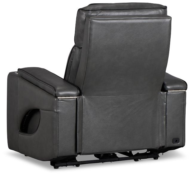 Nova Dark Gray Lthr/vinyl Power Recliner W/ Massage
