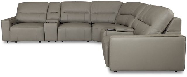 Rudy Gray Lthr/vinyl Large Dual Power 2 Arm Extension Chaise Sectional