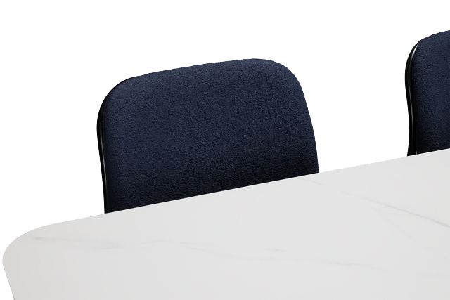 Palos White Rect Table & 4 Dark Blue Upholstered Chairs