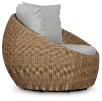 Montecito Light Tone Curved Swivel Chair With Light Blue Cushions