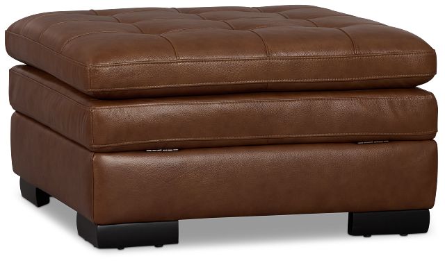 Braden Medium Brown Leather Storage Ottoman