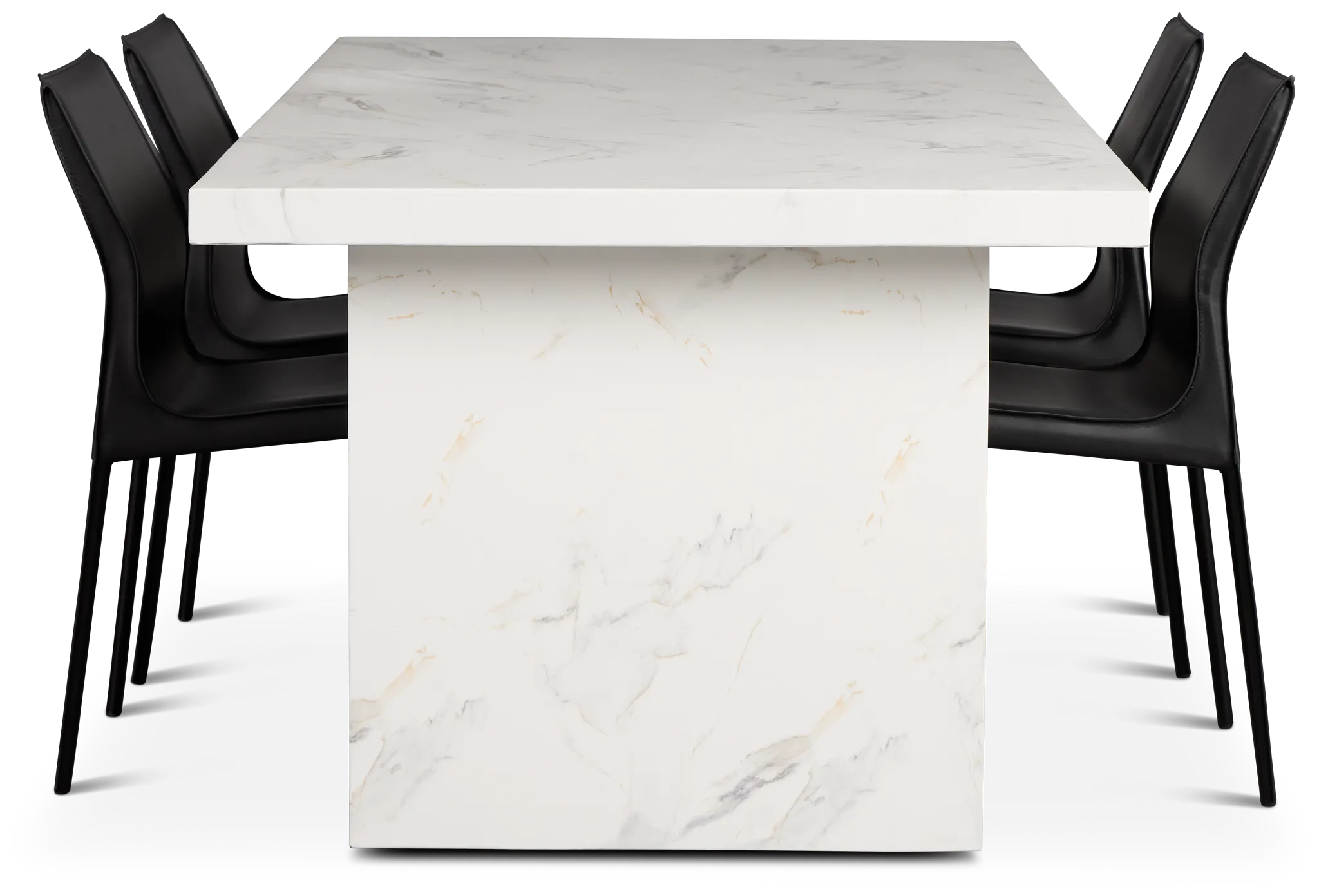 Viscaya White Rect Table & 4 Black Upholstered Chairs