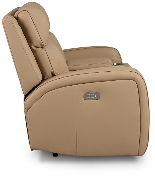 Rhett Taupe Micro Power Reclining Console Loveseat