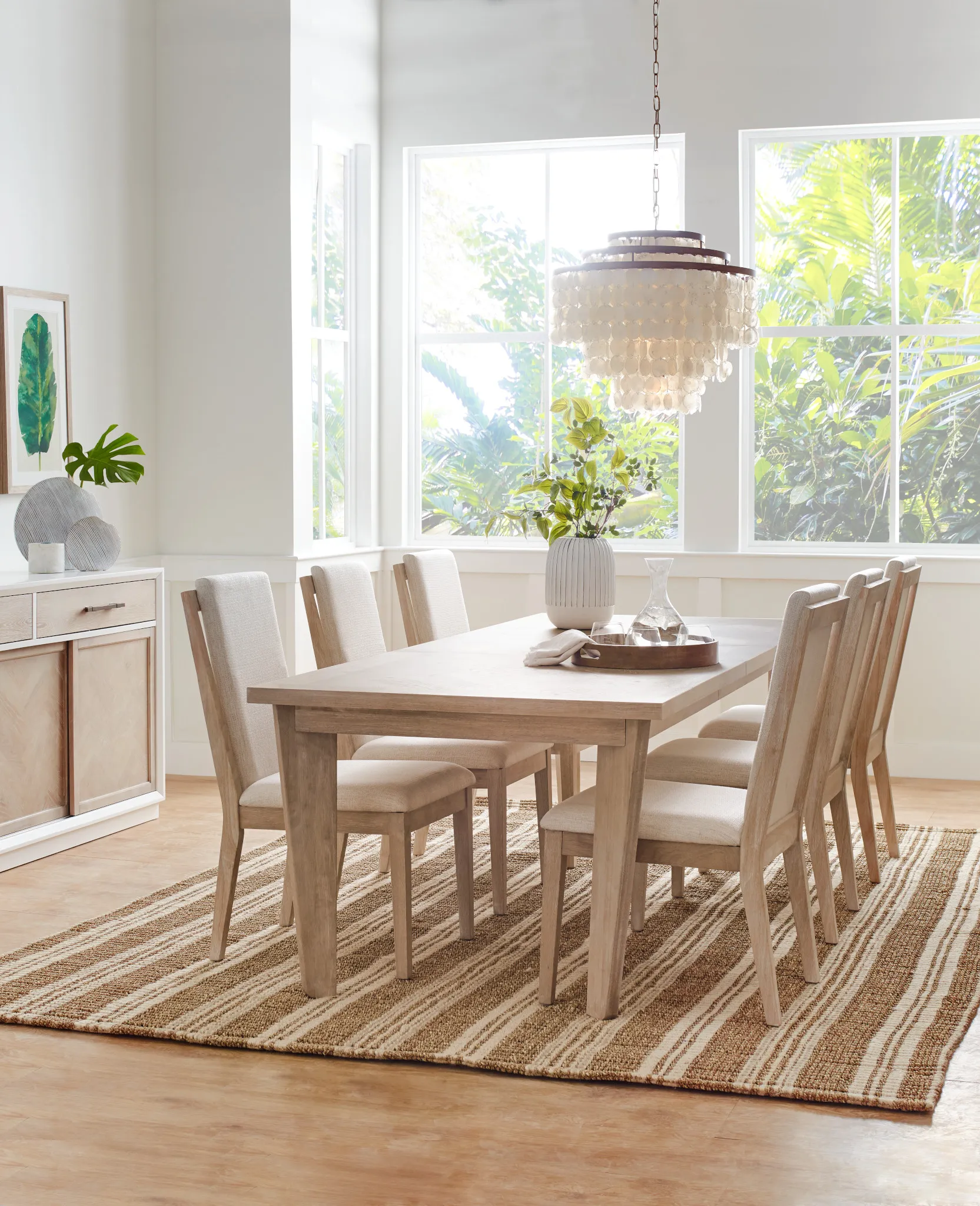 Boca Grande Light Tone Rectangular Table & 4 Upholstered Chairs