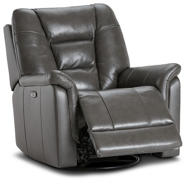 Owen Dark Gray Leather Power Glider Recliner With Power Headrest