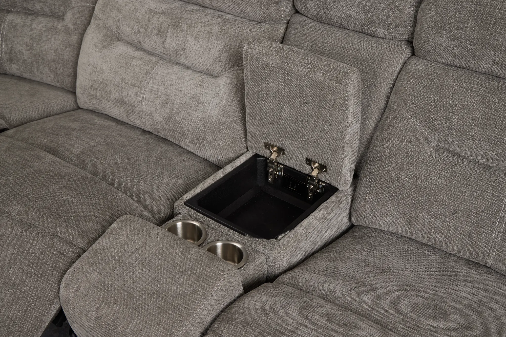 Travis Gray Fabric Large Triple Power Reclining Two-arm Sectional Travis Gray Fabric Large Triple Power Reclining Two-arm Sectional