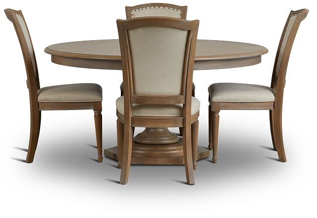 Haddie Light Tone Round Table & 4 Wood Chairs