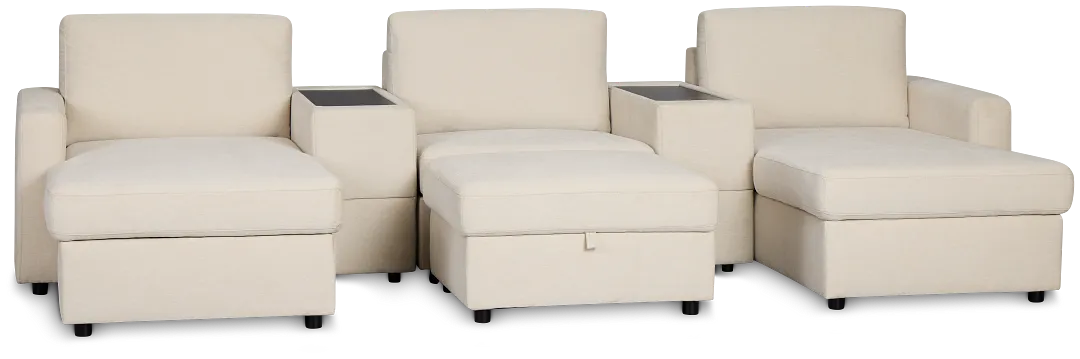 Addie Beige Fabric 6-piece Home Theater With Storage Consoles