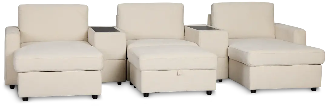 Addie Beige Fabric 6-piece Home Theater With Storage Consoles Addie Beige Fabric 6-piece Home Theater With Storage Consoles