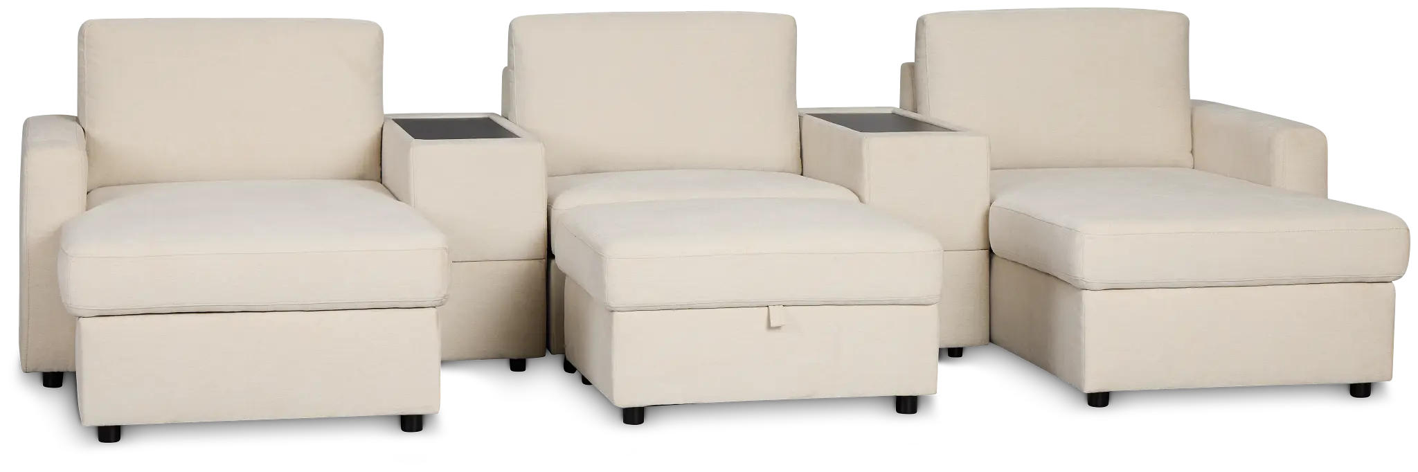 Addie Beige Fabric 6-piece Home Theater With Storage Consoles Addie Beige Fabric 6-piece Home Theater With Storage Consoles