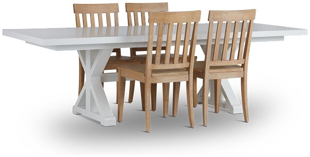 Nantucket White Trestle Table & 4 Light Tone Chairs
