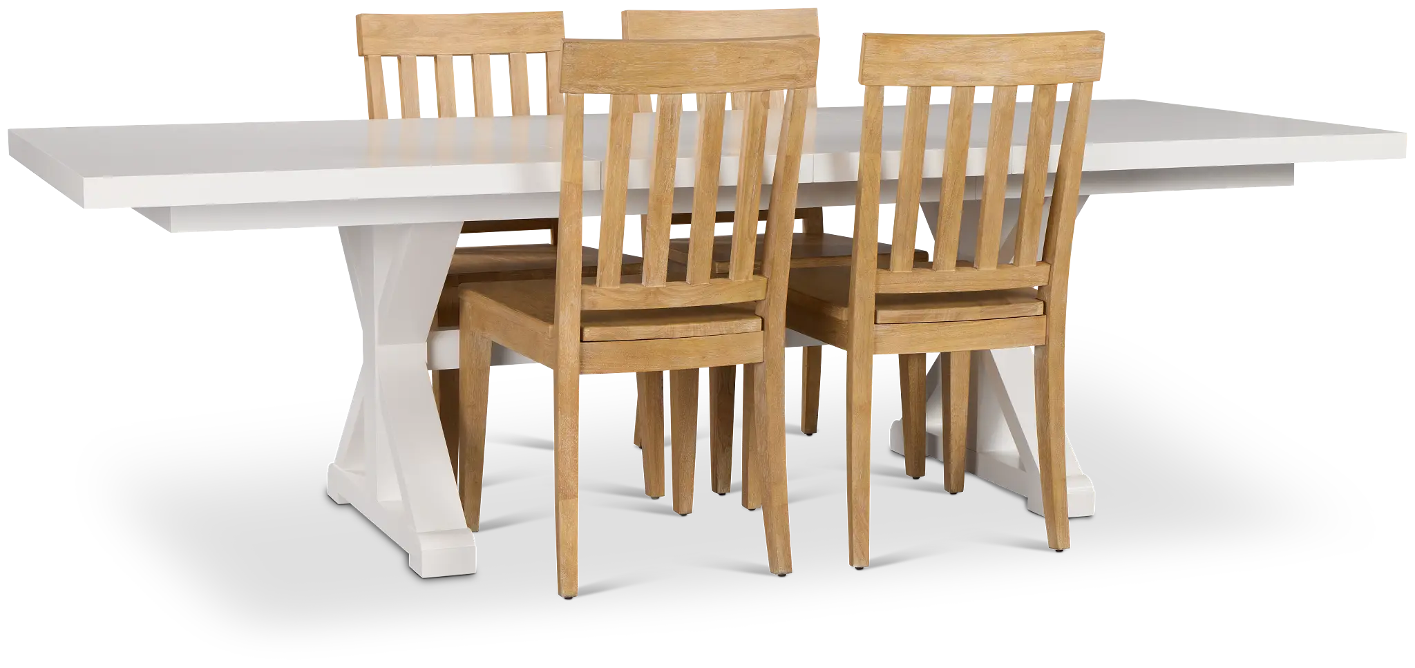 Nantucket White Trestle Table & 4 Light Tone Chairs Nantucket White Trestle Table & 4 Light Tone Chairs