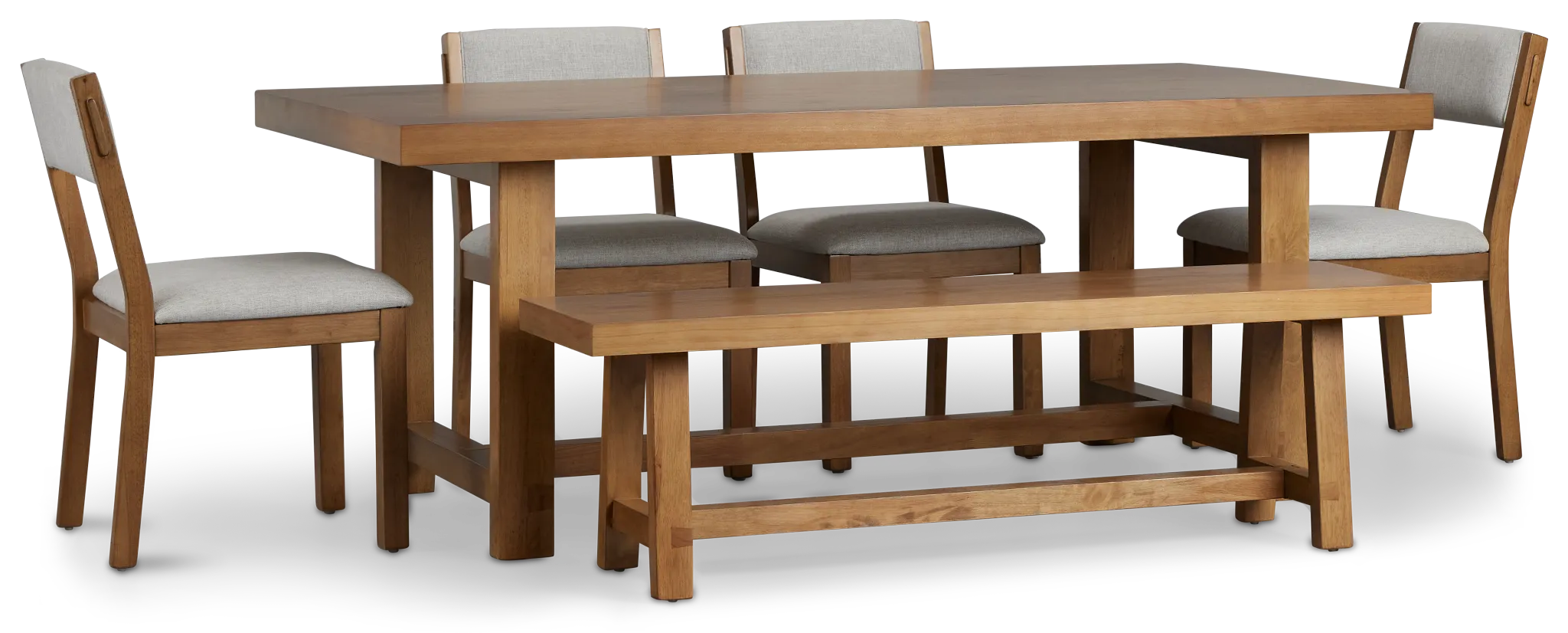 Vail Light Tone Trestle Table, 4 Chairs & Bench