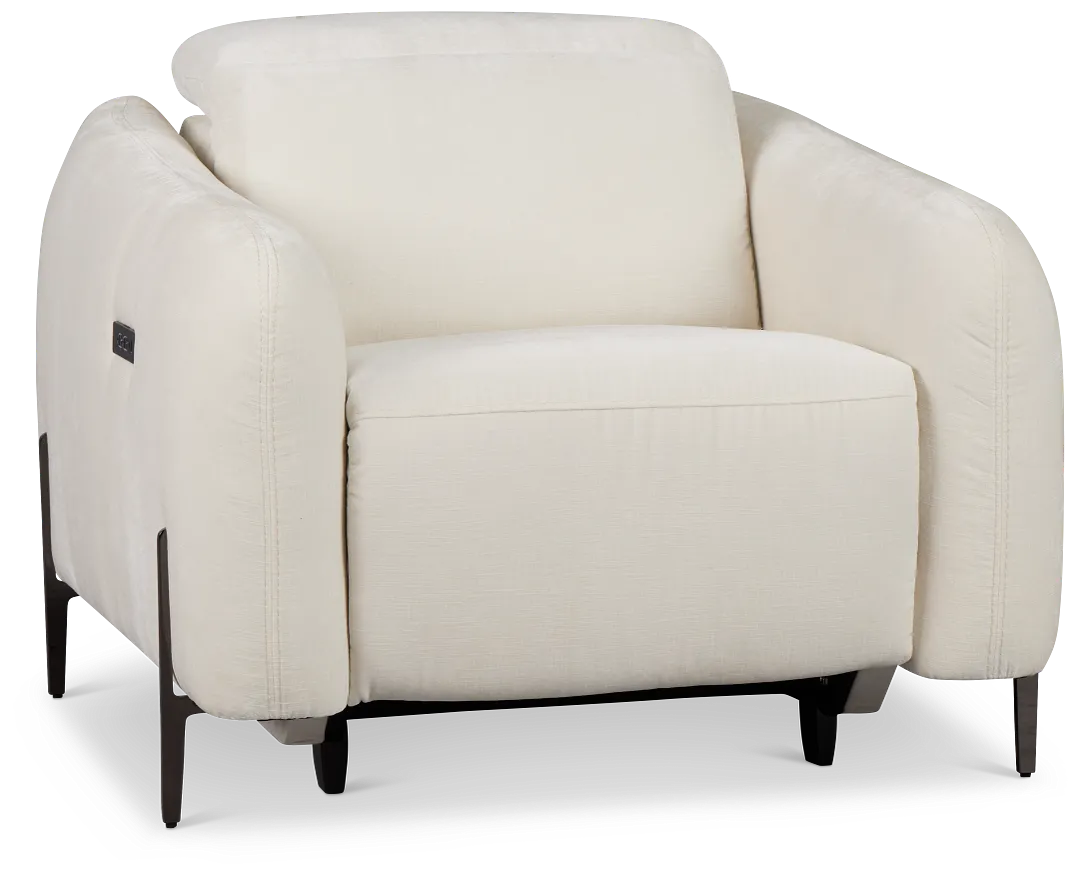 Zuri White Velvet Power Recliner With Power Headrest