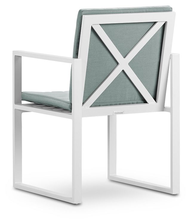 Linear White Teal Aluminum Arm Chair