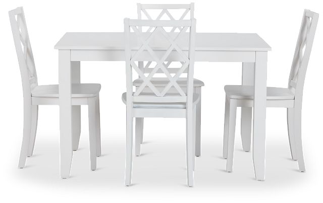 Edgartown White Rect Table & 4 White Wood Chairs (3)