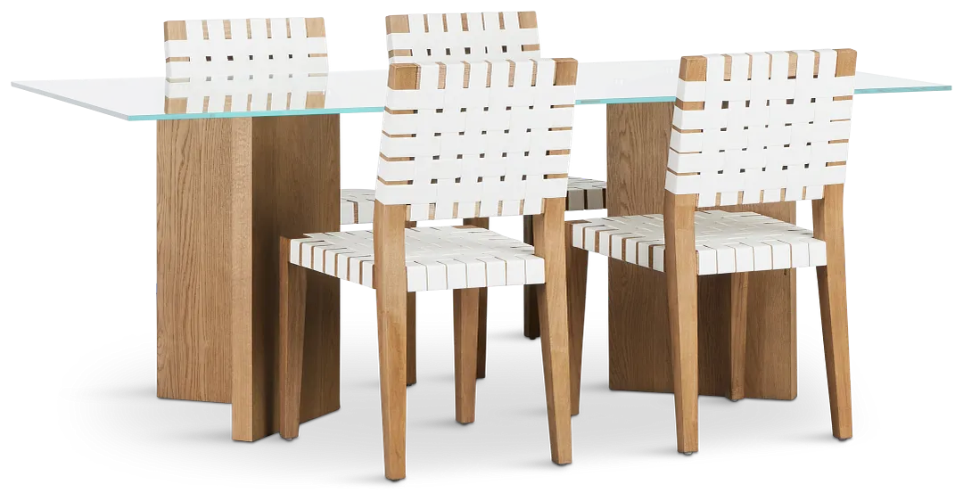 Haven Glass 80" Rectangular Table & 4 Woven Chairs