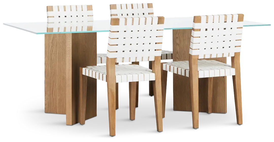 Haven Glass 80" Rectangular Table & 4 Woven Chairs Haven Glass 80" Rectangular Table & 4 Woven Chairs