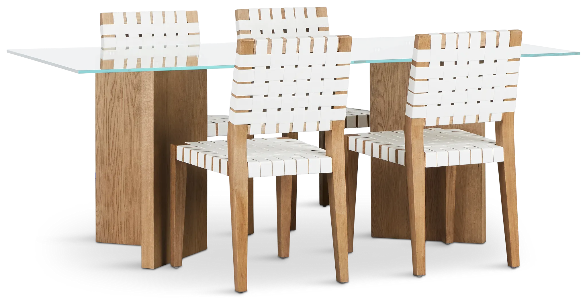 Haven Glass 80" Rectangular Table & 4 Woven Chairs