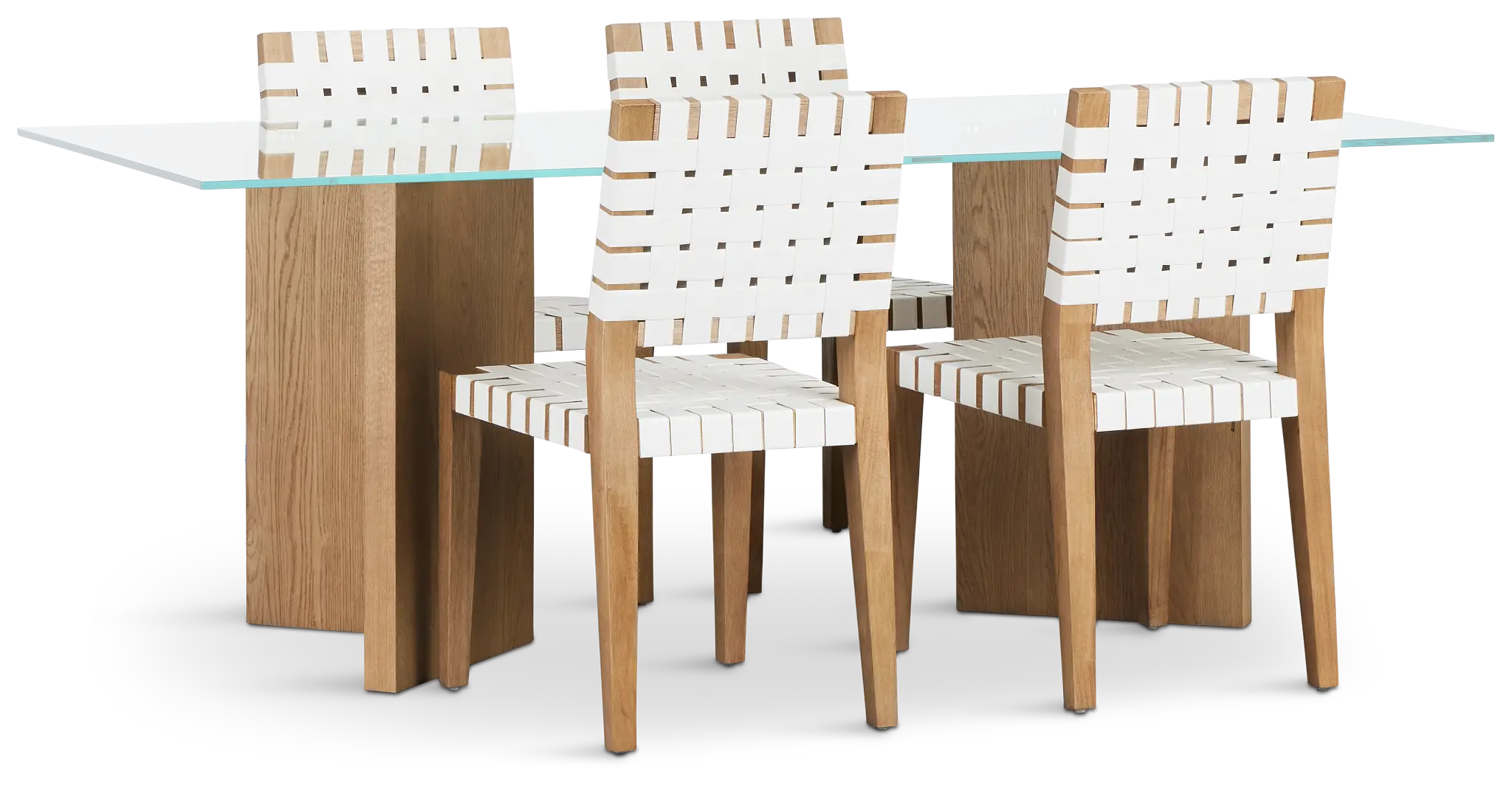 Haven Glass 80" Rectangular Table & 4 Woven Chairs Haven Glass 80" Rectangular Table & 4 Woven Chairs
