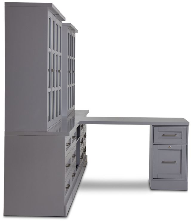 Newport Gray Large Peninsula Drawer Wall Desk