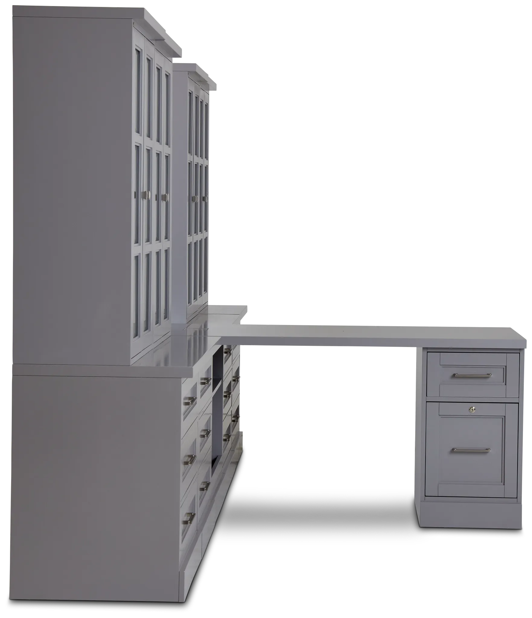 Newport Gray Large Peninsula Drawer Wall Desk