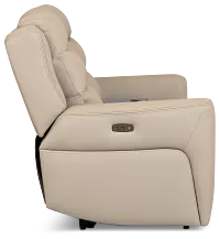 Wilder Taupe Leather Power Reclining Console Loveseat With Refrigerator