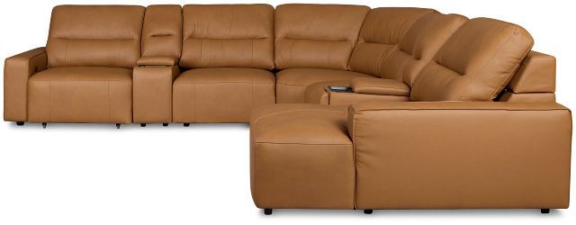 Rudy Brown Lthr/vinyl Large Dual Power Right Extension Chaise Sectional