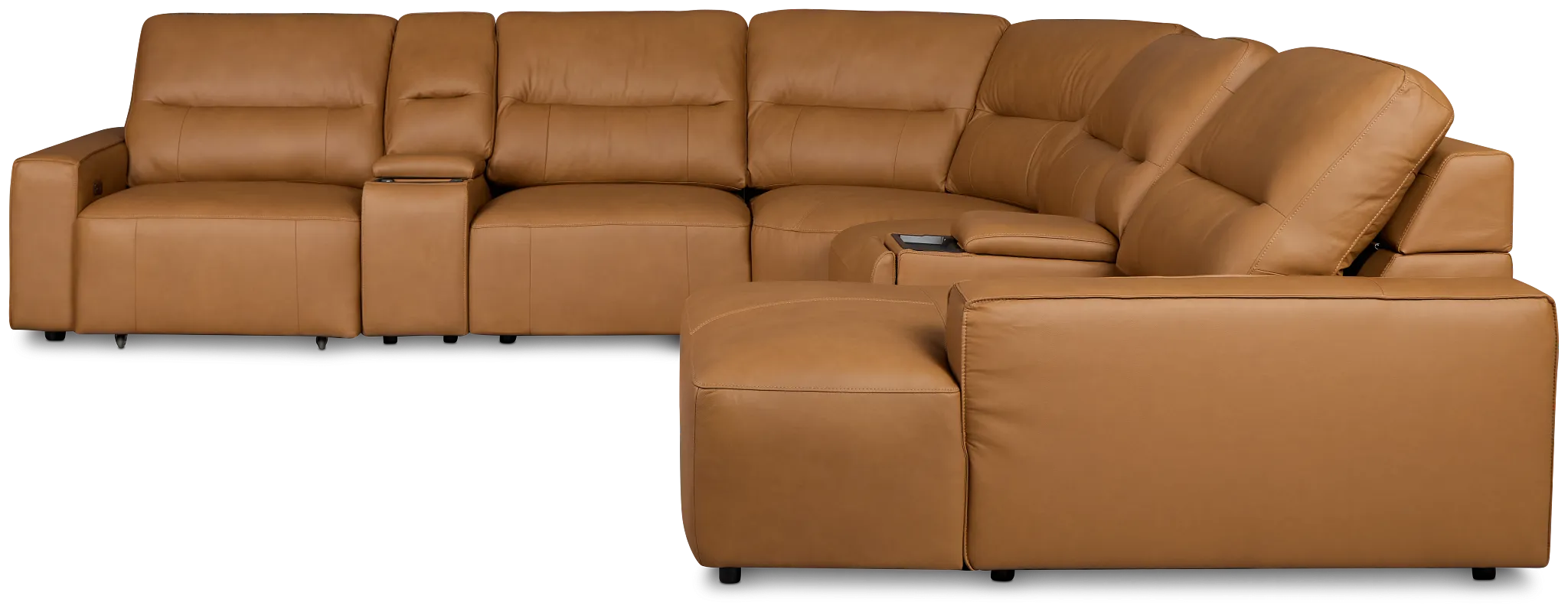 Rudy Brown Lthr/vinyl Large Dual Power Right Extension Chaise Sectional