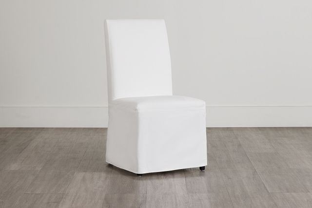 Destination White Long Slipcover Chair With Dark-tone Leg