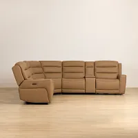 Wilder Brown Leather Large Dual Power Reclining Two-arm Sectional