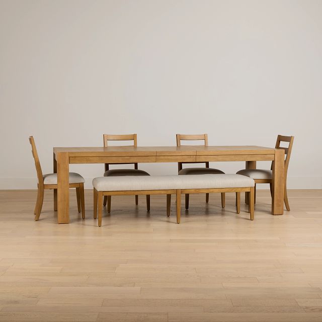 Tahoe Light Tone Rect Table With 4 Wood Side Chairs & Bench